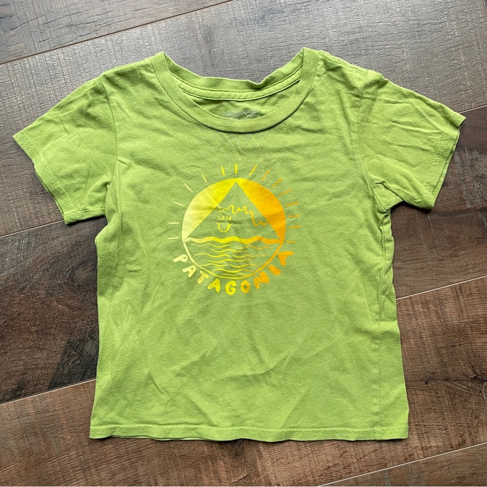 Patagonia Kids Lime Green Tee with Yellow Graphic